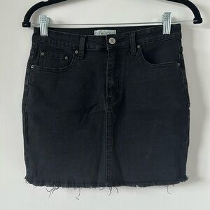 Vintage Black Denim Mini Skirt Tight Fit Frayed Hem Distressed Short Skirt Small